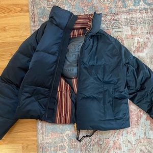 Tory Burch Navy/Stripe Reversible Puffer